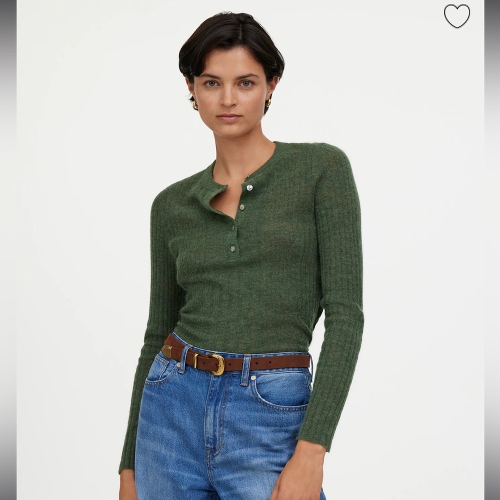 NWT Madewell Mayfair Alpaca Blend Henley Sweater Heather Basil Green XS